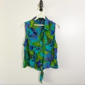 Forever 21 Tropical Button Front Collared Tank